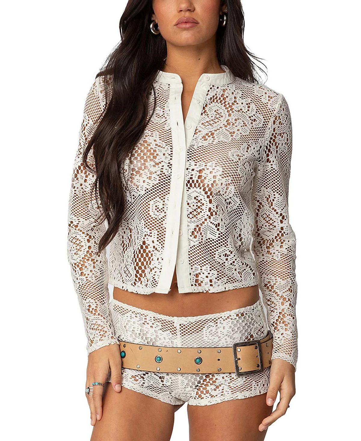 Edikted Peyson Sheer Lace Top - Cream - [M]