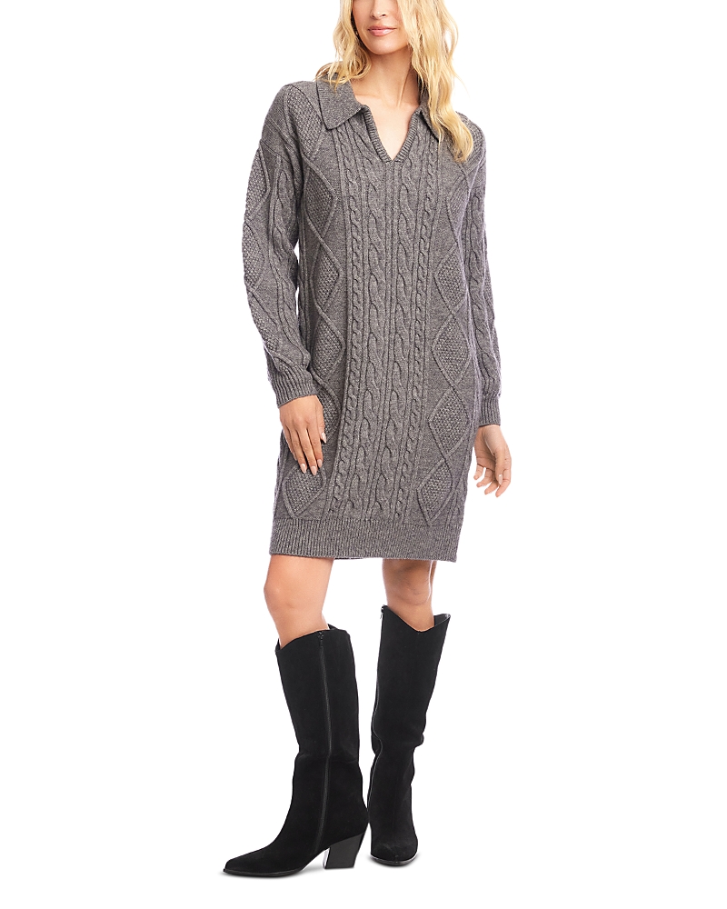 Karen Kane Cable Knit Sweater Dress - Dark Grey - [M]