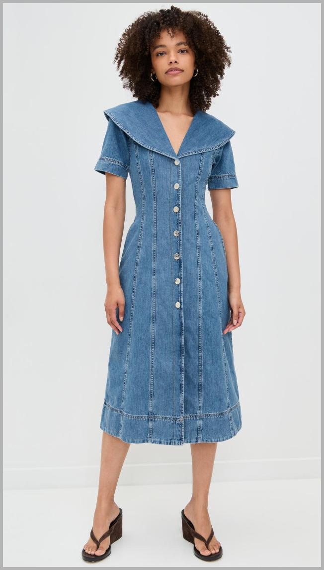 ALIGNE Sparrow Denim Midi Dress - Light Wash - [M]