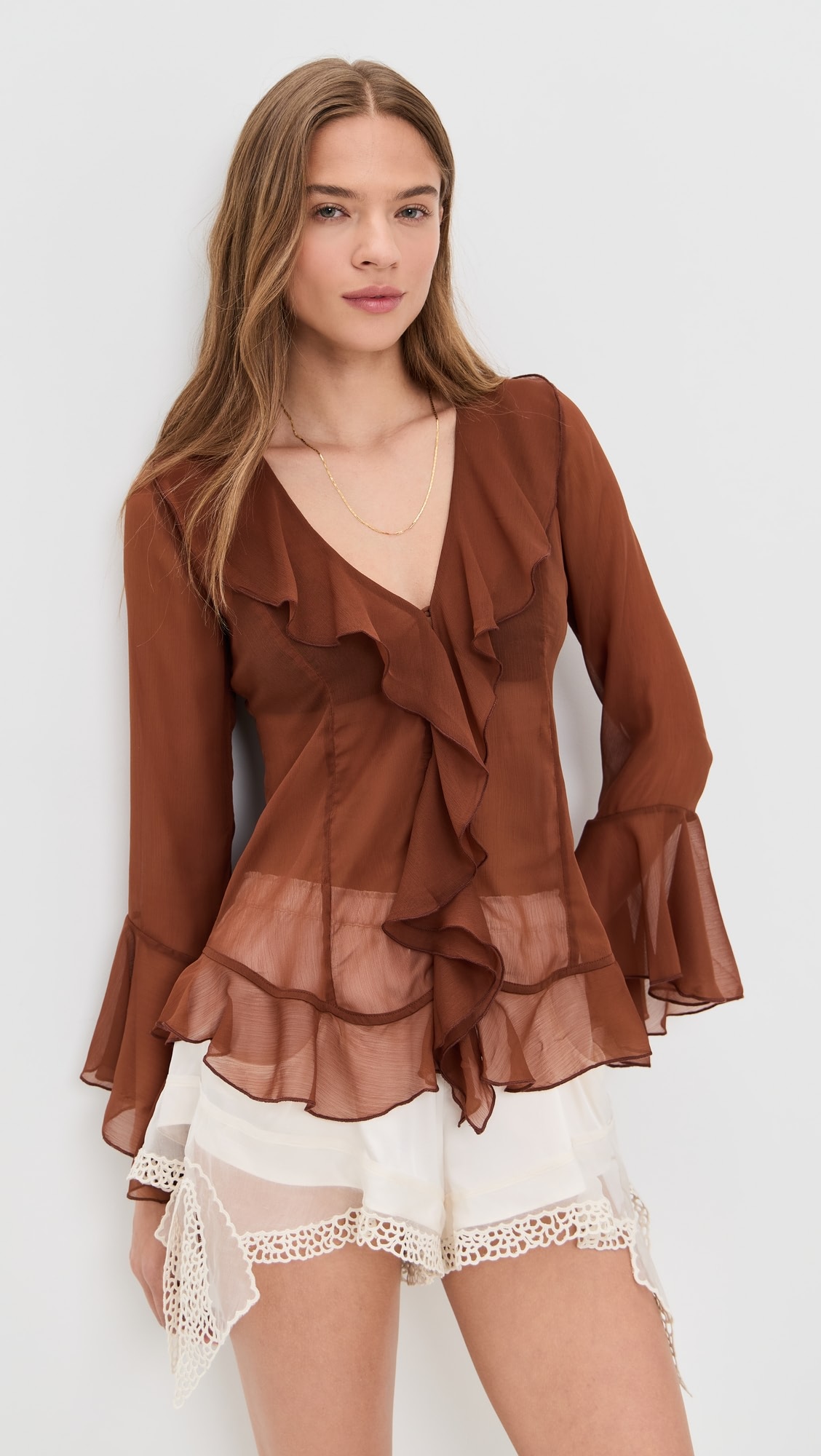Free People Bali Tulula Chiffon Top - Umber Earth Combo - [M]