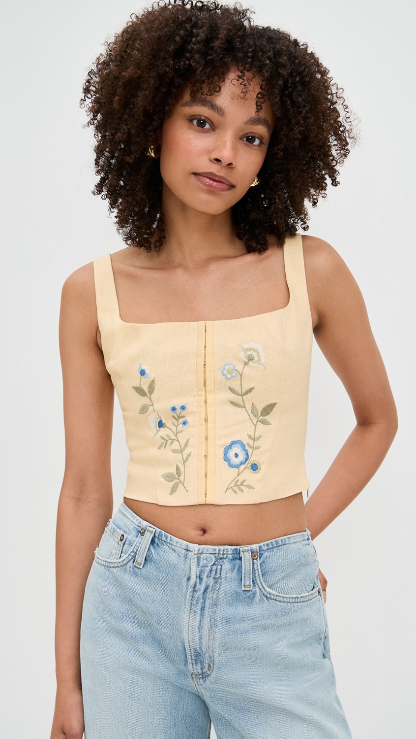 Reformation Juliet Linen Top - Parmesan - [M]